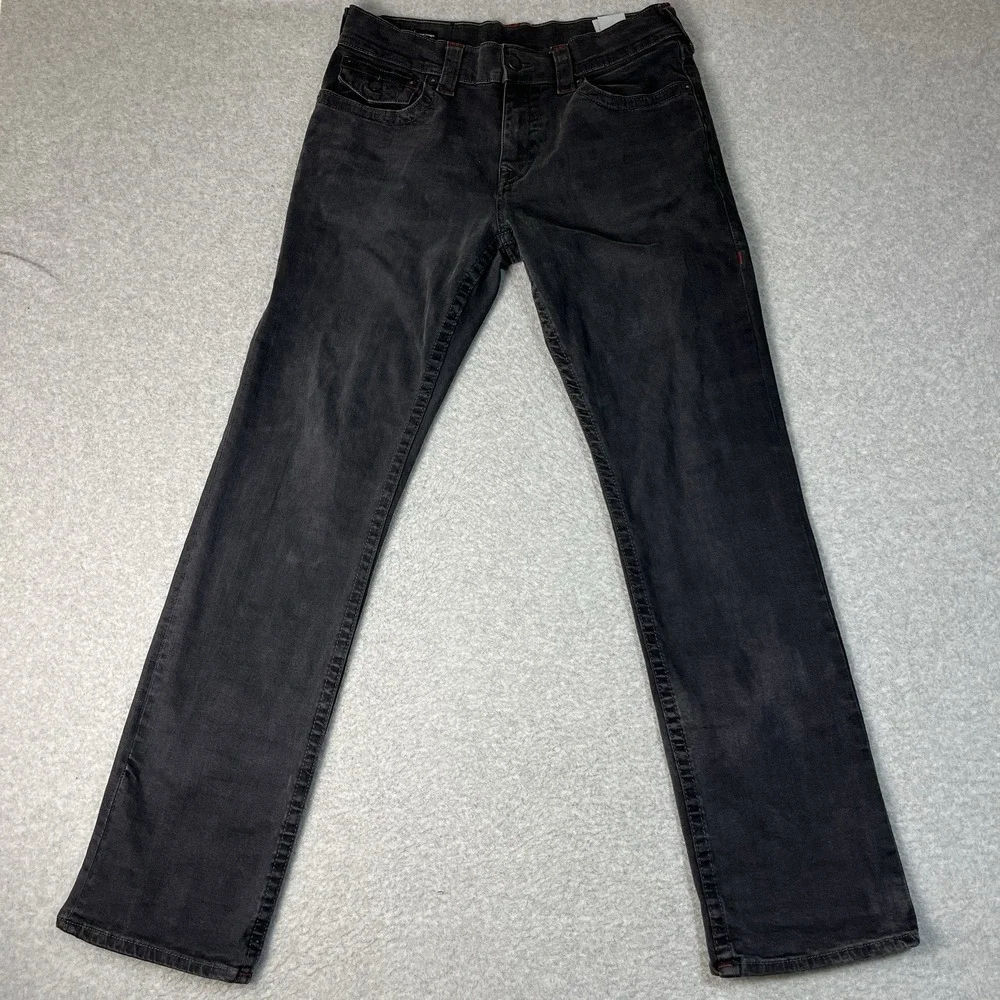 True Religion Jeans Mens 31x32 Gray Ricky Relaxed Straight Cotton Blend Denim